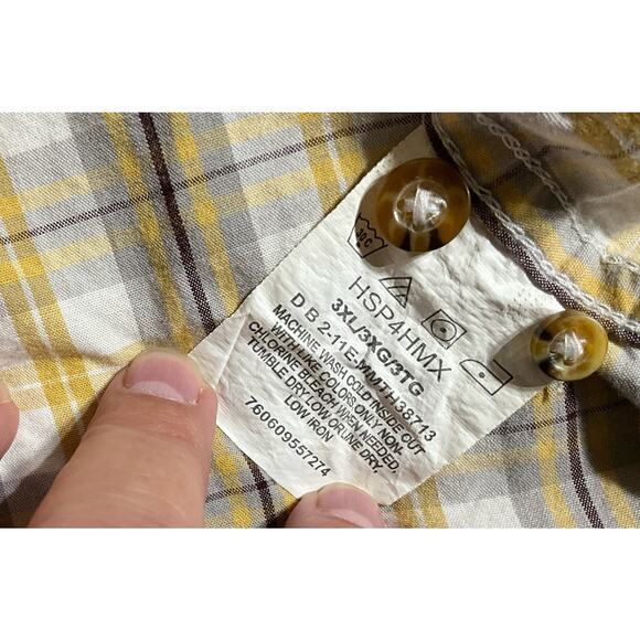 Men's Wrangler Short Sleeve Button Up Shirt, Size 3X Yellow Brown Gray Plaid - Picture 5 of 8